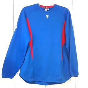 Authentic Magestic MLB Philad Phillies Blue Red Pullover Sweatshirt Therma Base